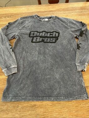 ✌️RARE Dutch Bros Gray Washed Long Sleeve Logo Tee small